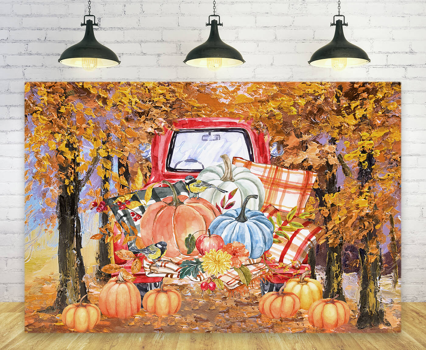 Toile de Fond Camion Rouge d'Automne Citrouille Action de Grâce M9-29