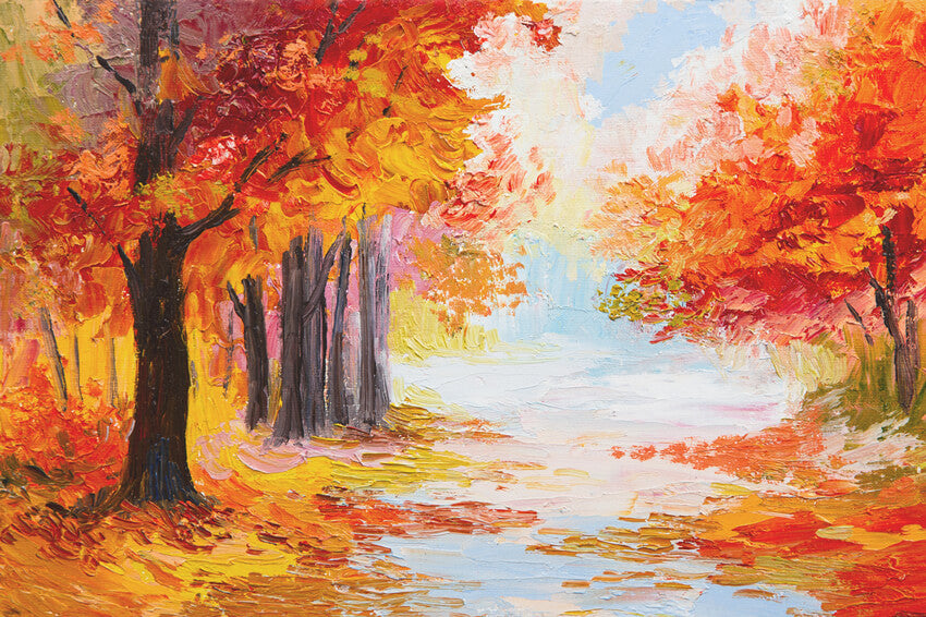 Toile de Fond Peinture à l'Huile Feuilles d'Erable Forêt Automne M9-32