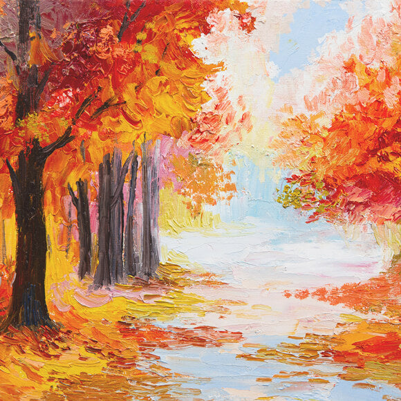 Toile de Fond Peinture à l'Huile Feuilles d'Erable Forêt Automne M9-32