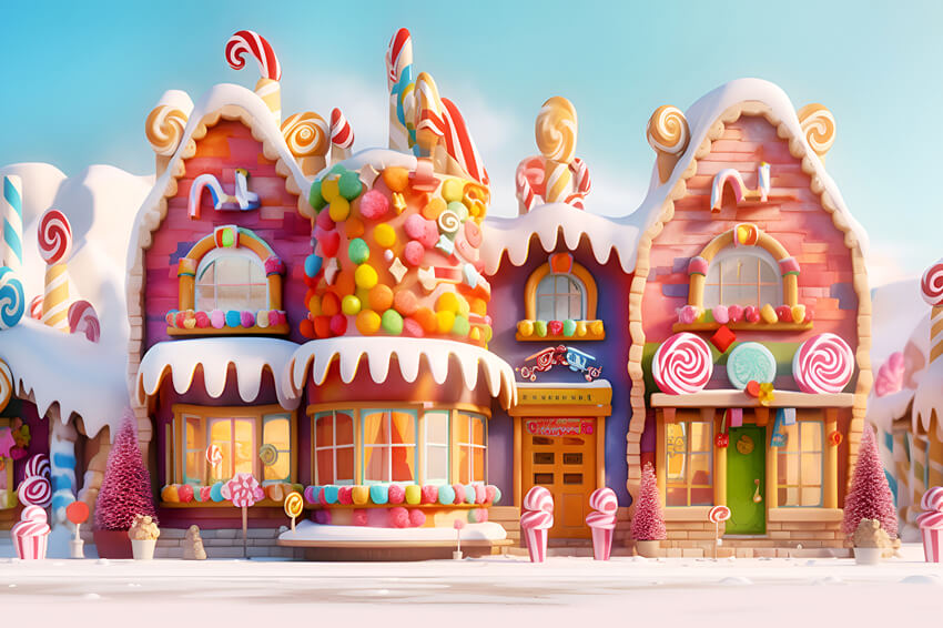 Toile de Fond de Noël Maison de Bonbons en Pain d'Epices M9-38