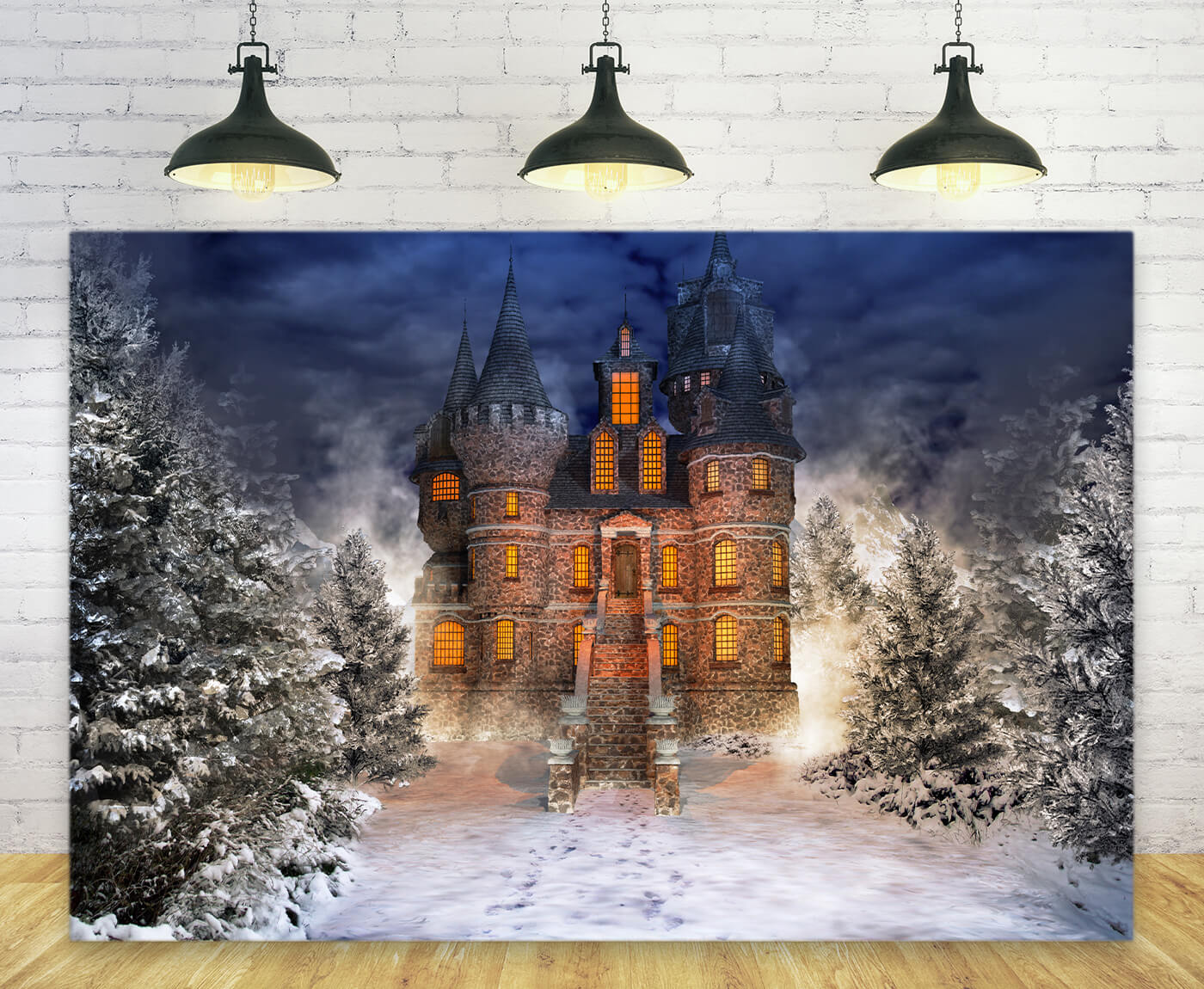 Toile de Fond Forêt Enneigée Château de Conte de Fées M9-40