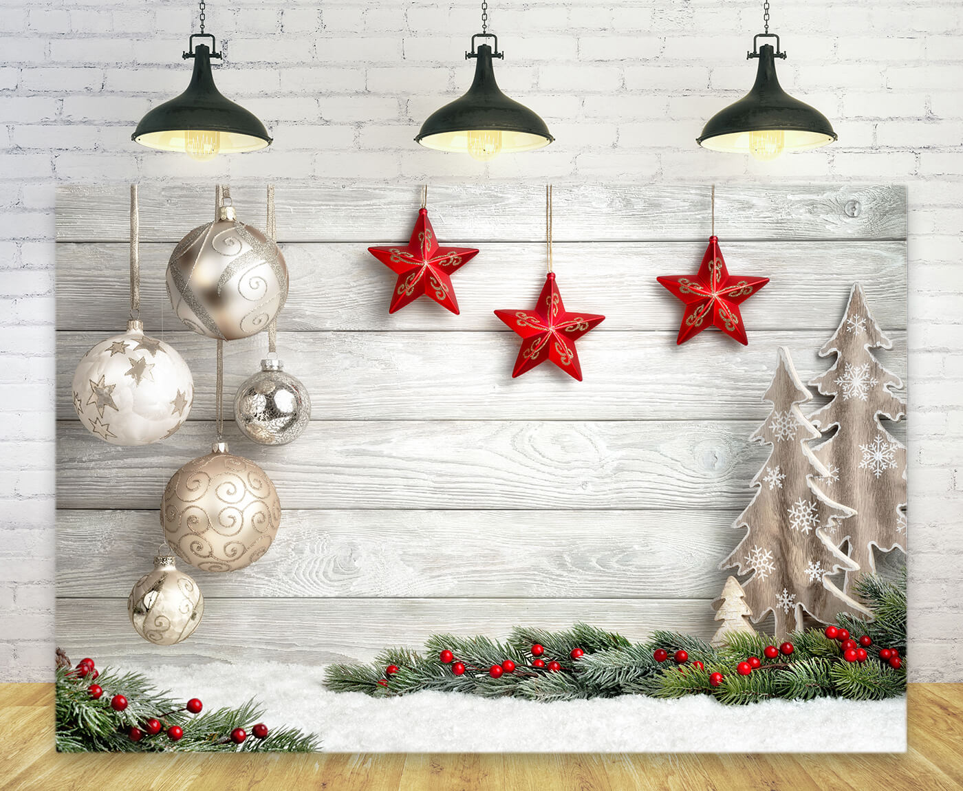 Toile de Fond Boule de Noël Bois Blanc Photographie M9-41