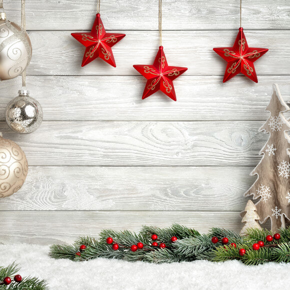 Toile de Fond Boule de Noël Bois Blanc Photographie M9-41