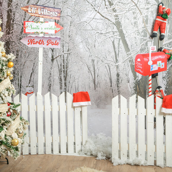Toile de Fond Arbre de Noël Hiver Neige Clôture Porte M9-42
