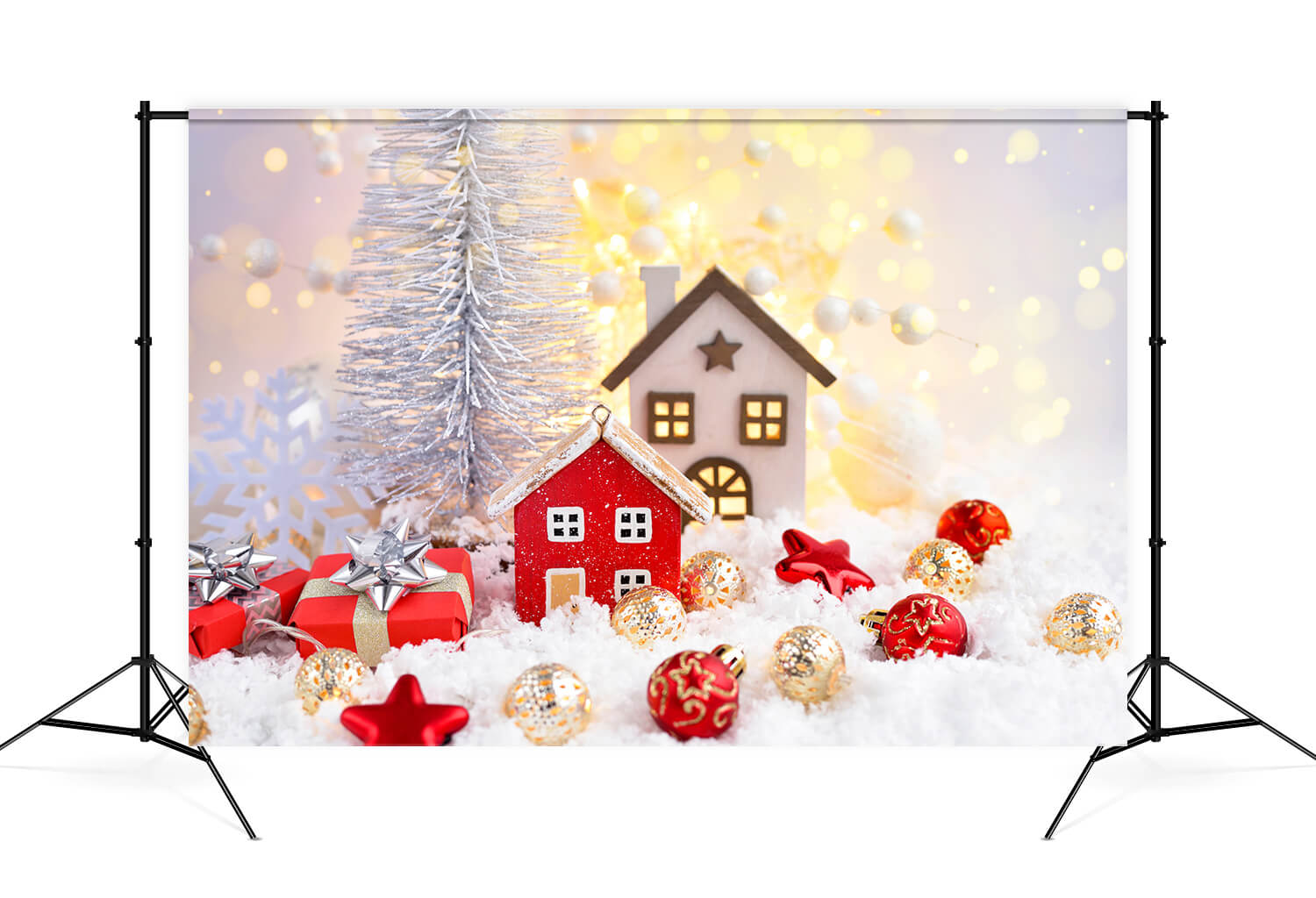 Toile de Fond Boules de Noël Flocon de Neige Cabine Bokeh M9-71
