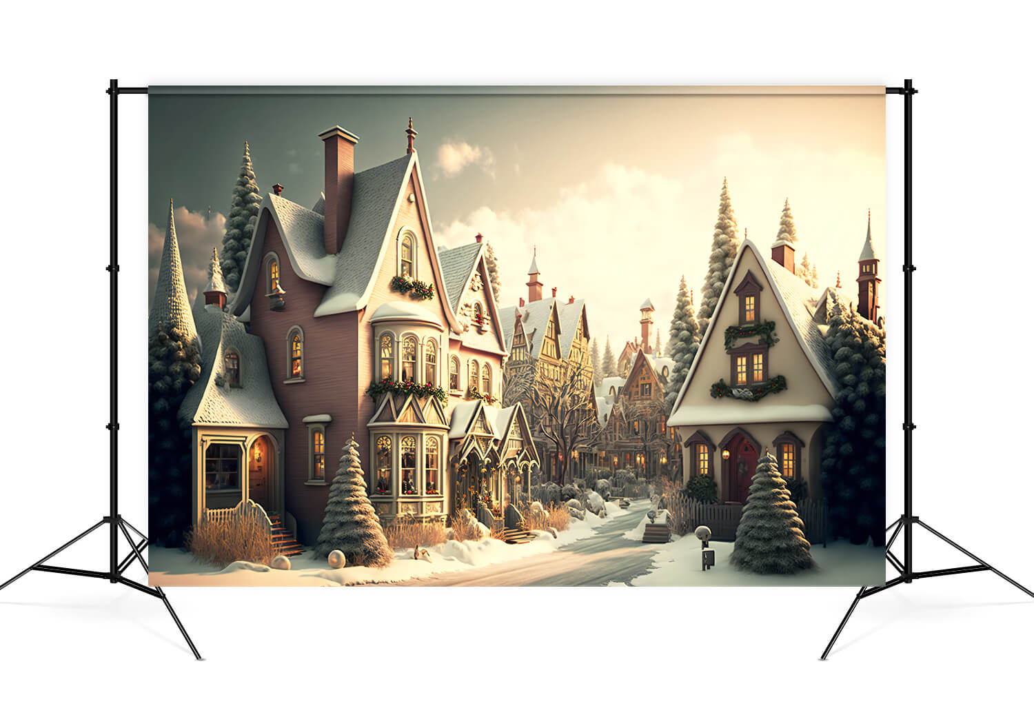 Toile de Fond Village de Noël Hiver Neige Paysage M9-78