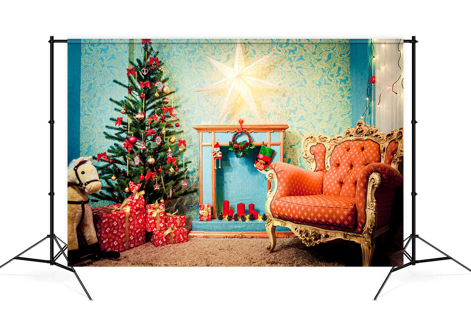 Toile de Fond Arbre de Noël Fauteuil Décor de Vacances M9-79