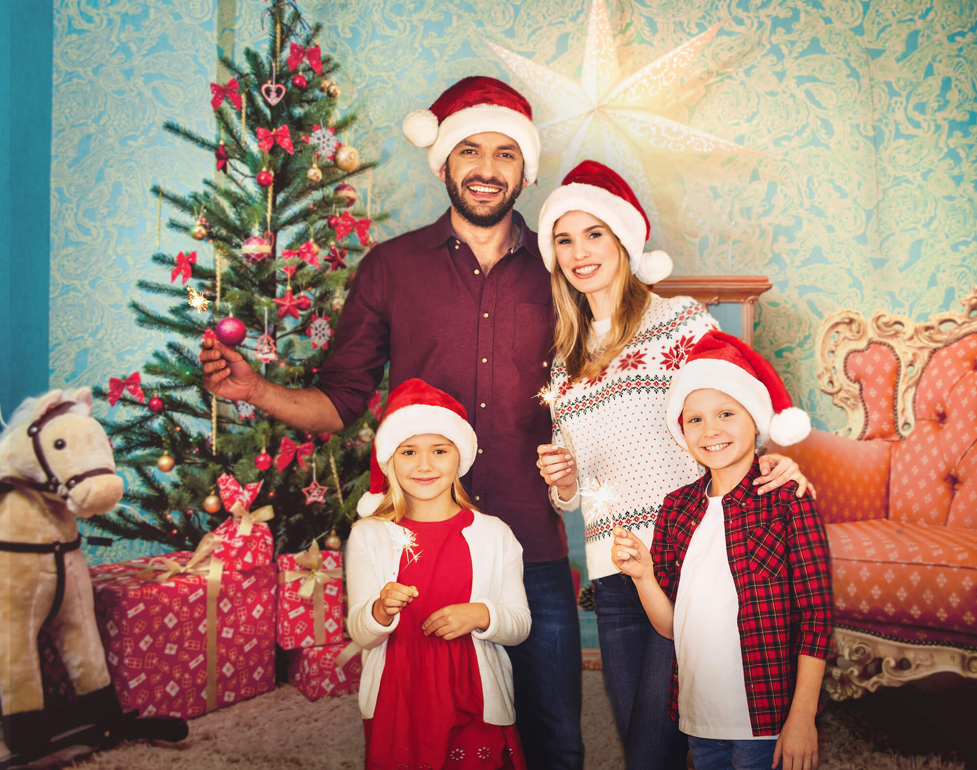 Toile de Fond Arbre de Noël Fauteuil Décor de Vacances M9-79