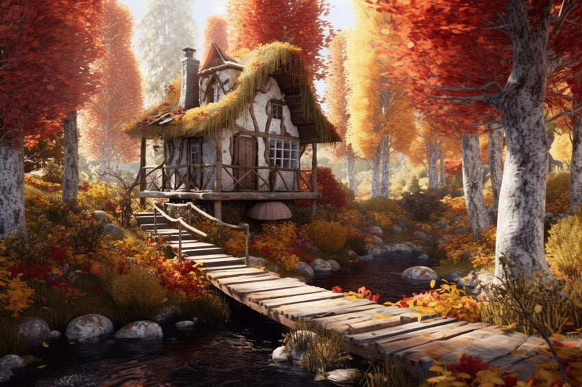 Toile de Fond Feuilles d'Erable d'Automne Forêt Cottage M9-86