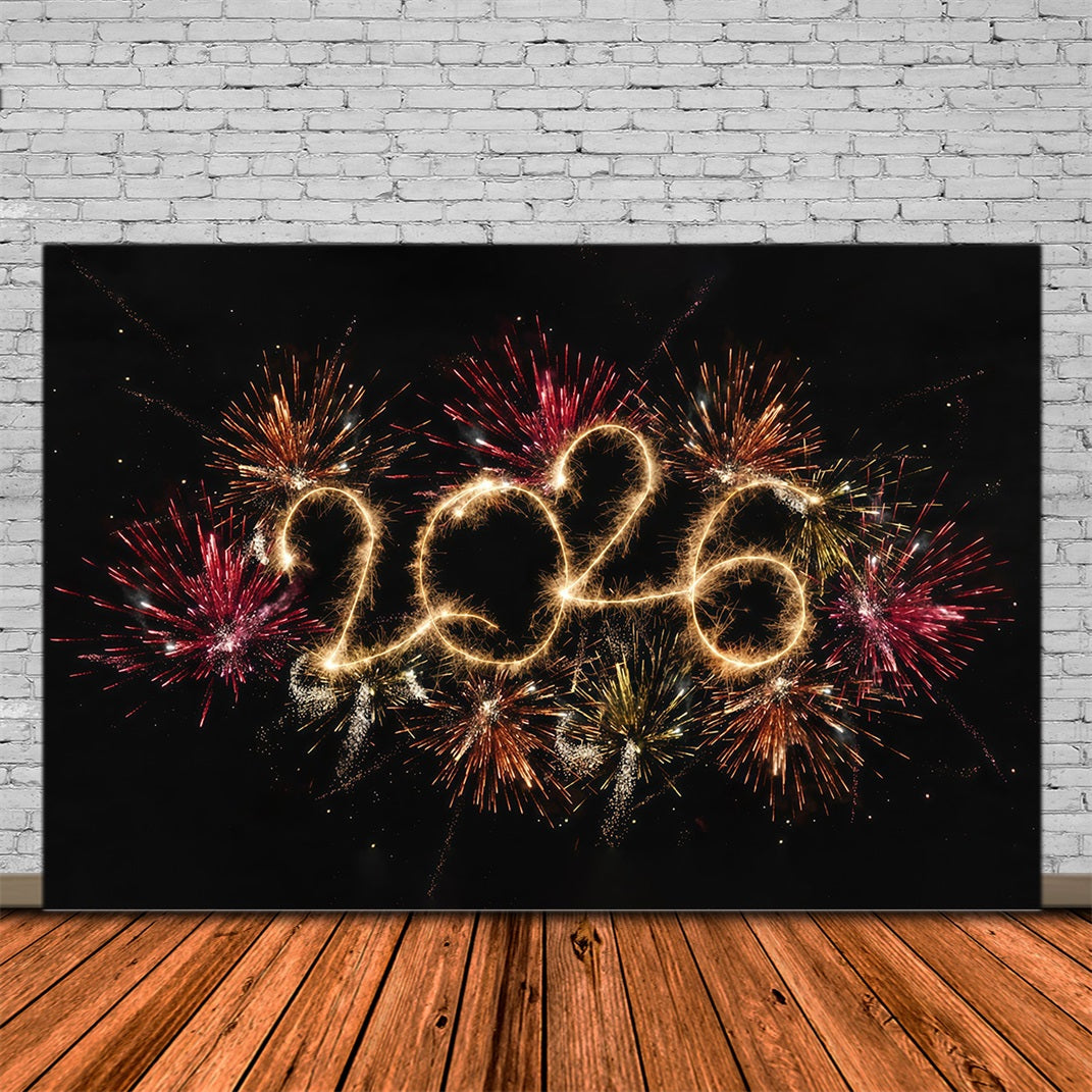 Fond pour le Nouvel An 2026 Feux d'artifice vibrants Éclats étincelants Fond pour le Nouvel An MRR10-10