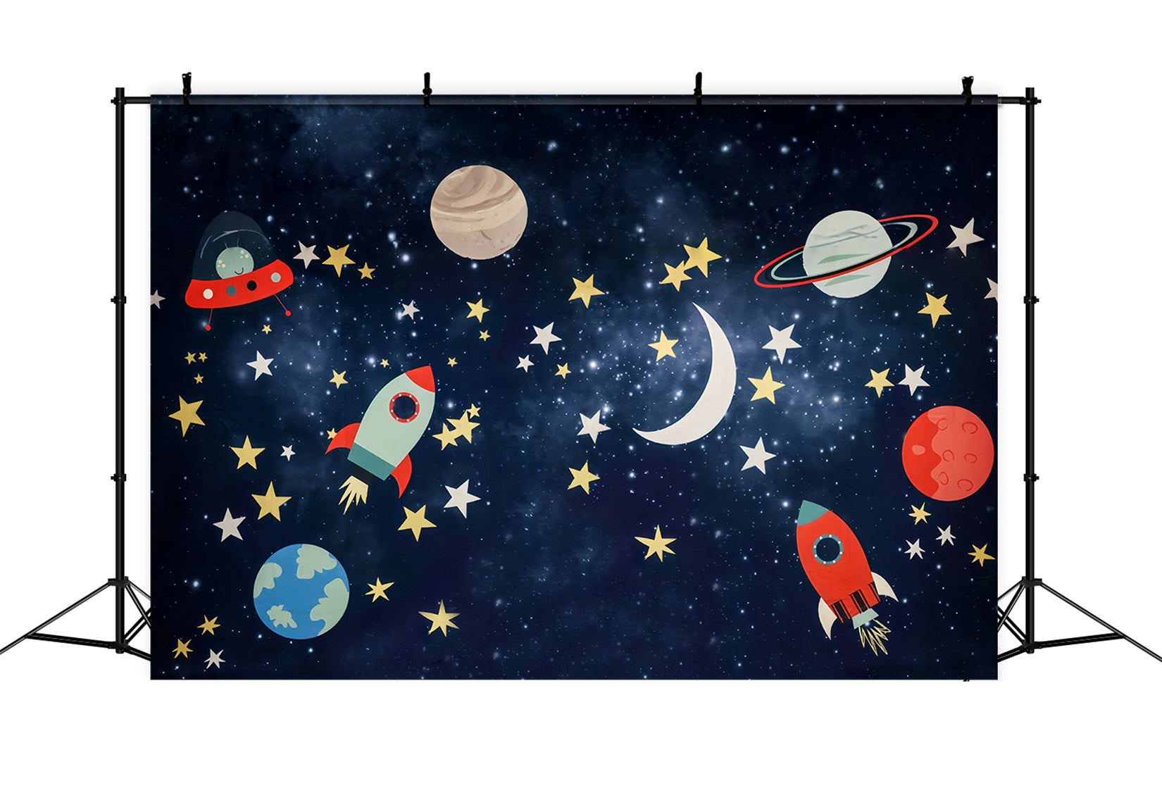 Fond pour cake smash « Aventure spatiale » Fond d'anniversaire « Étoiles et fusées » MRR10-16