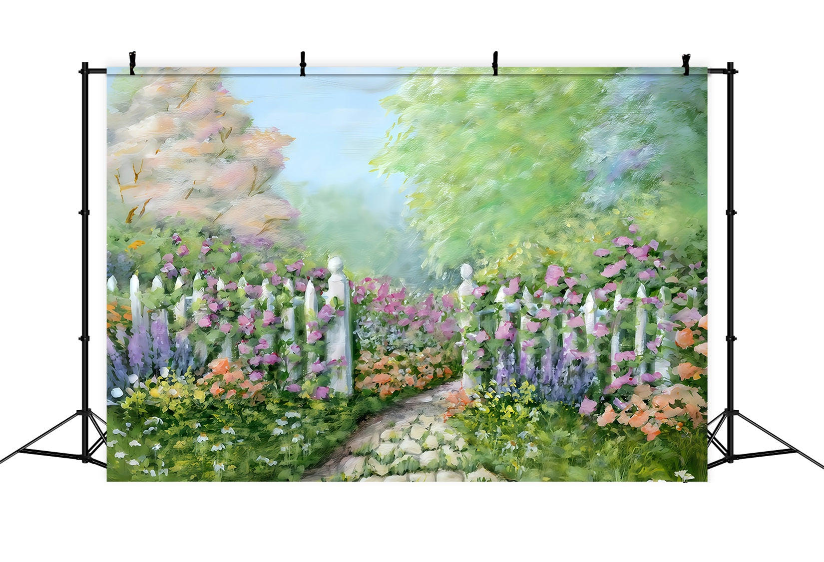 Fond pour nouveau-né Jardin fleuri Clôture blanche Fond photo pour enfants MRR10-20
