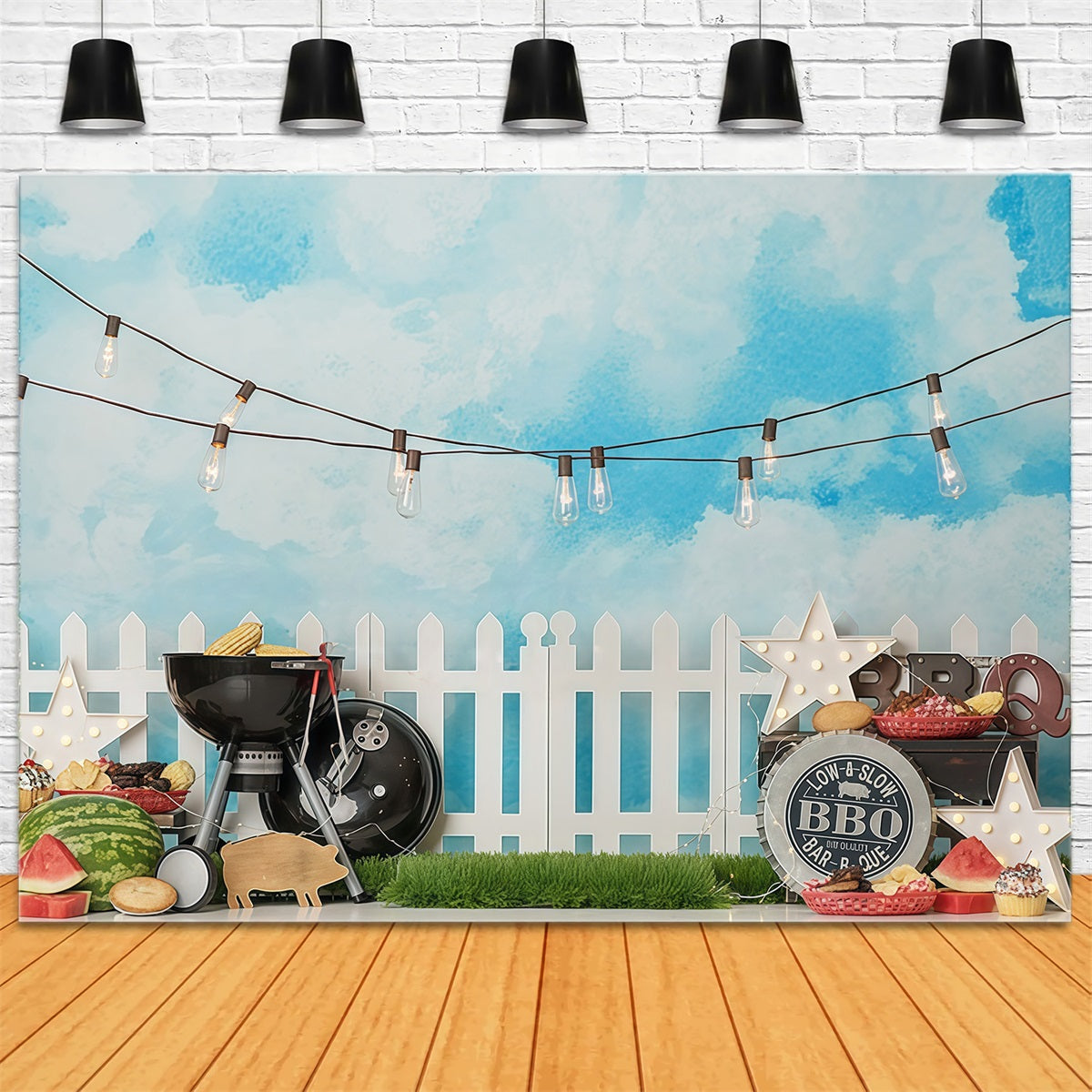 Fond pour nouveau-né Barbecue Fête Guirlandes lumineuses Fonds pour enfants MRR10-22