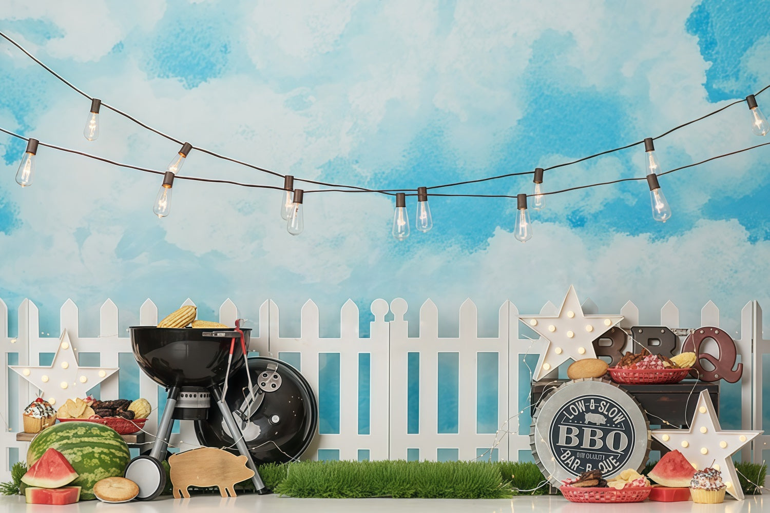 Fond pour nouveau-né Barbecue Fête Guirlandes lumineuses Fonds pour enfants MRR10-22