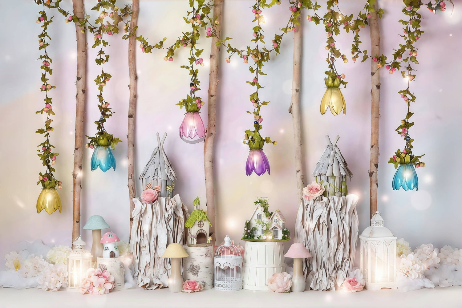 Fond photo pour enfants Cottage de conte de fées Fleurs Fond pour nouveau-nés MRR10-25
