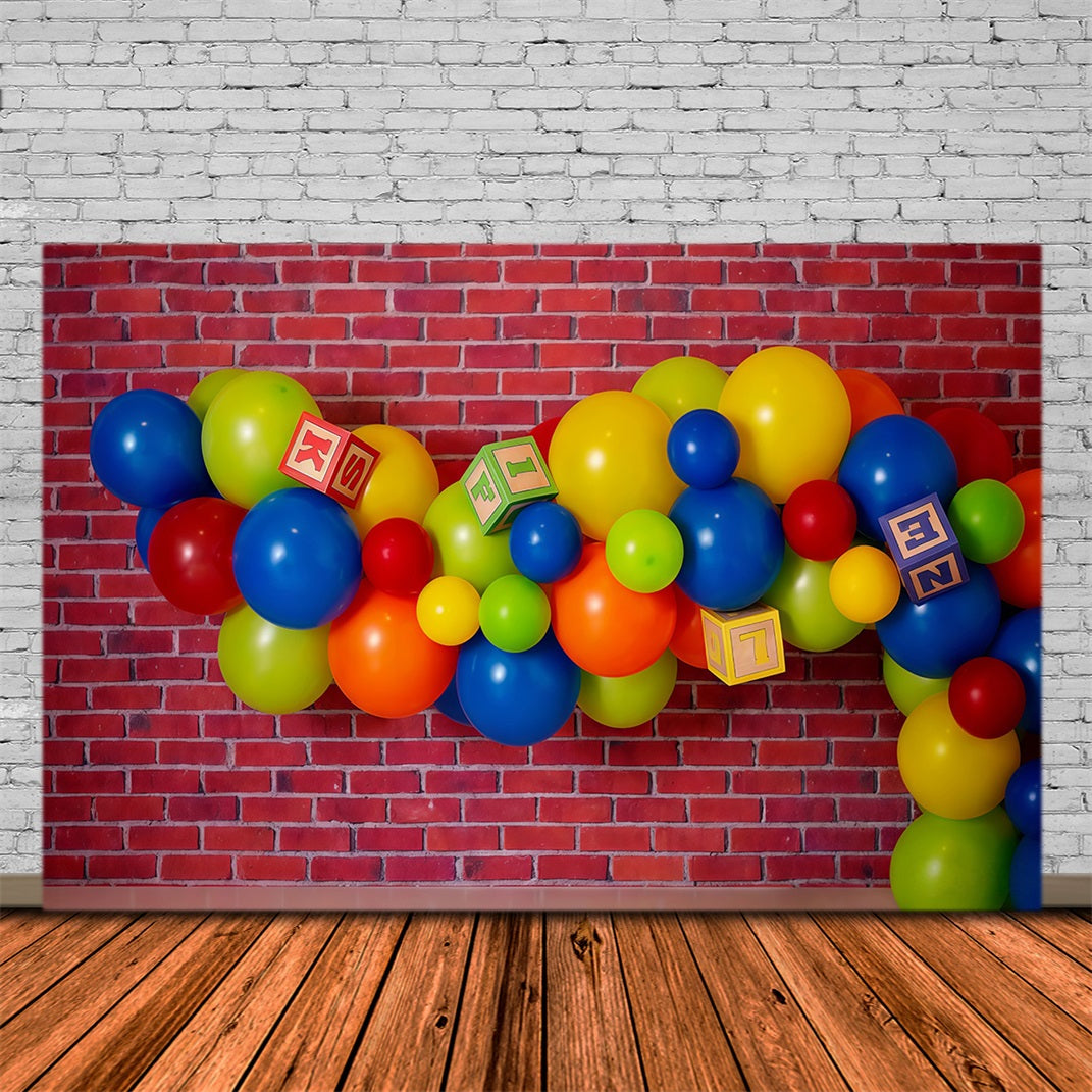 Fond photo d'anniversaire Ballons colorés Blocs Fond pour gâteau d'anniversaire MRR10-26