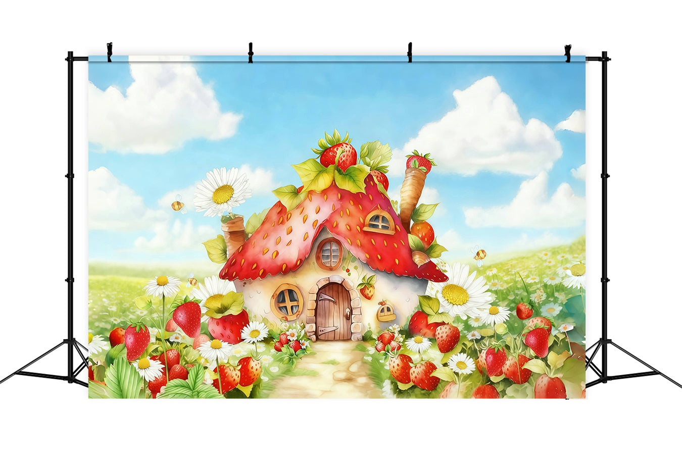 Fonds enfants Maison fraise Fleurs Fond nouveau-né MRR10-28