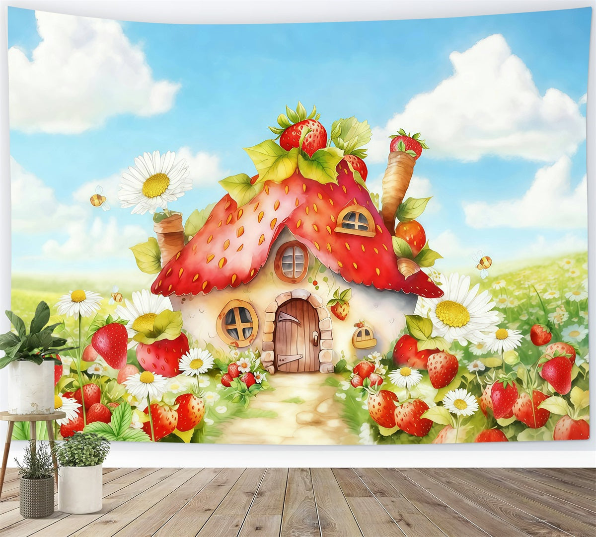 Fonds enfants Maison fraise Fleurs Fond nouveau-né MRR10-28