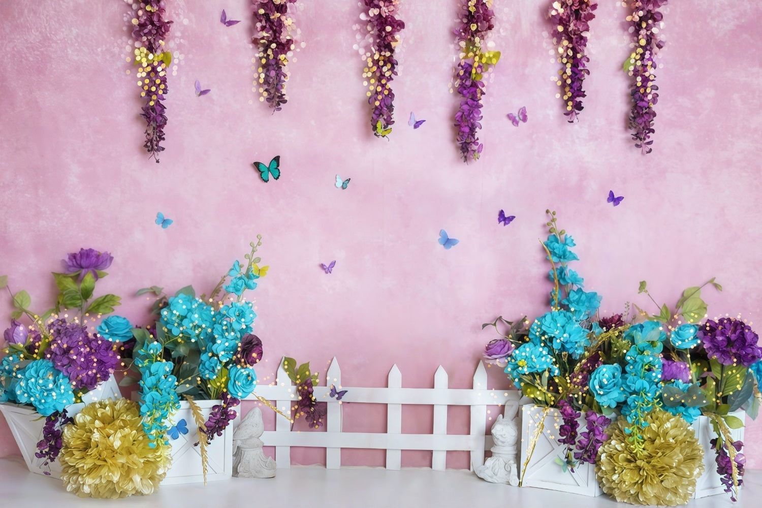 Toiles de fond pour gâteaux d'anniversaire Toile de fond printemps jardin papillons MRR10-34