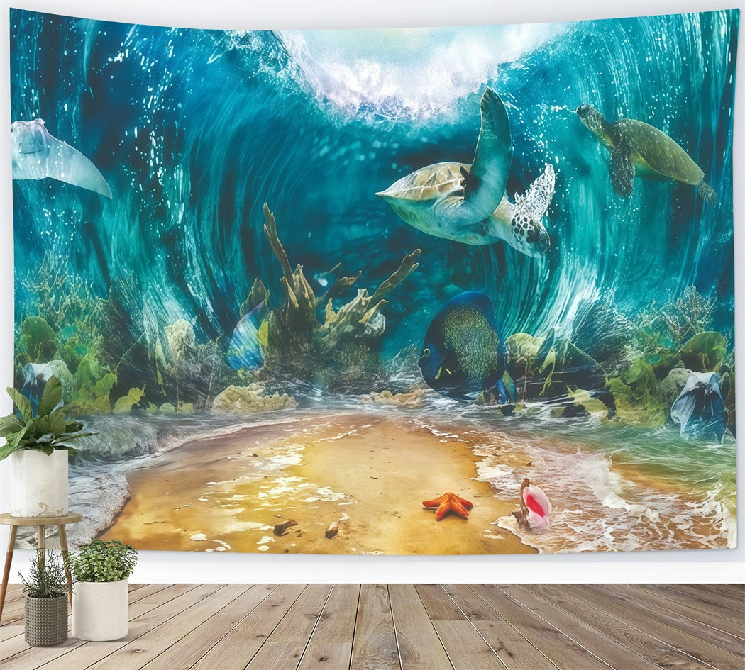 Toile de fond pour gâteaux d'anniversaire Toile de fond vie marine sous-marine tortues 1er anniversaire MRR10-37