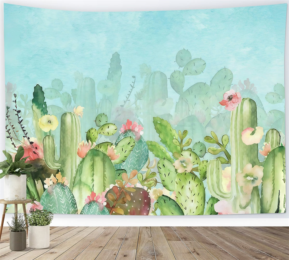 Fond photo pour enfants Jardin de cactus Fleurs Fond pour nouveau-né MRR10-39
