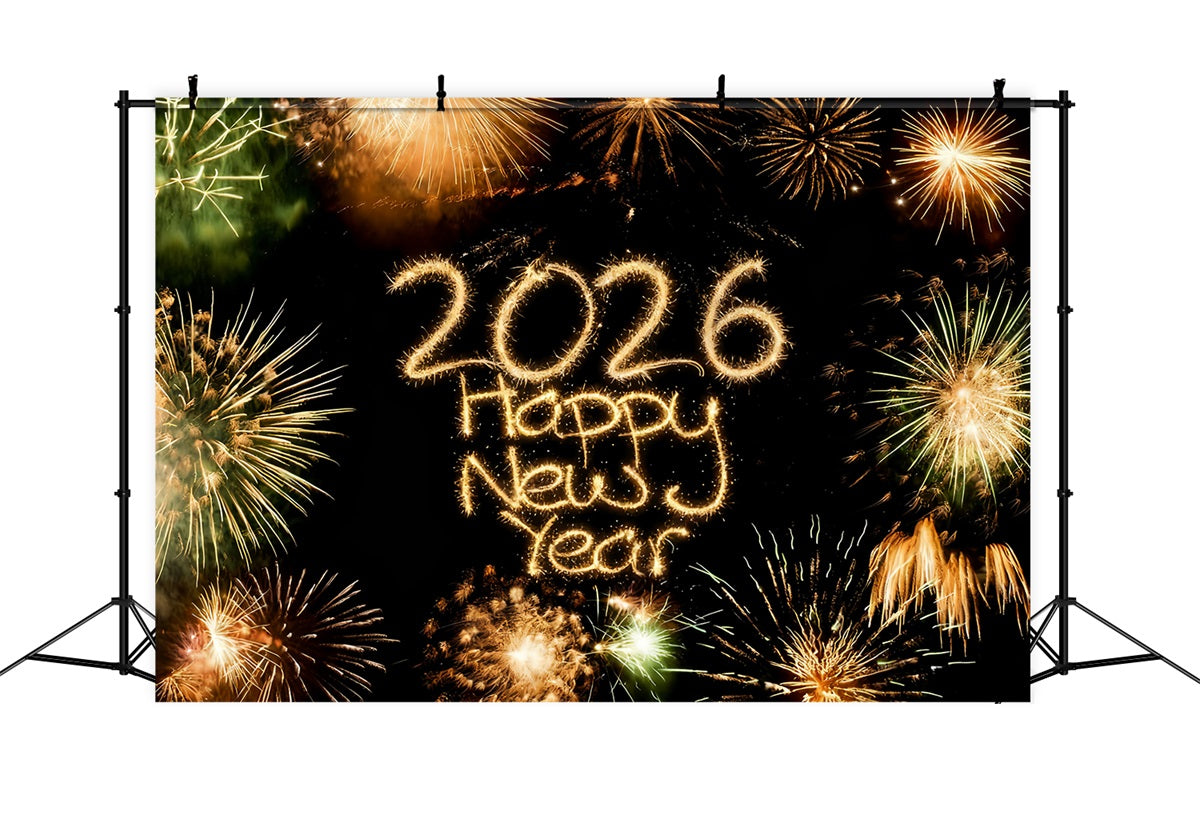 Fond « Bonne année 2026 » Feux d'artifice brillants Compte à rebours Éclats Fond pour le réveillon du Nouvel An MRR10-4