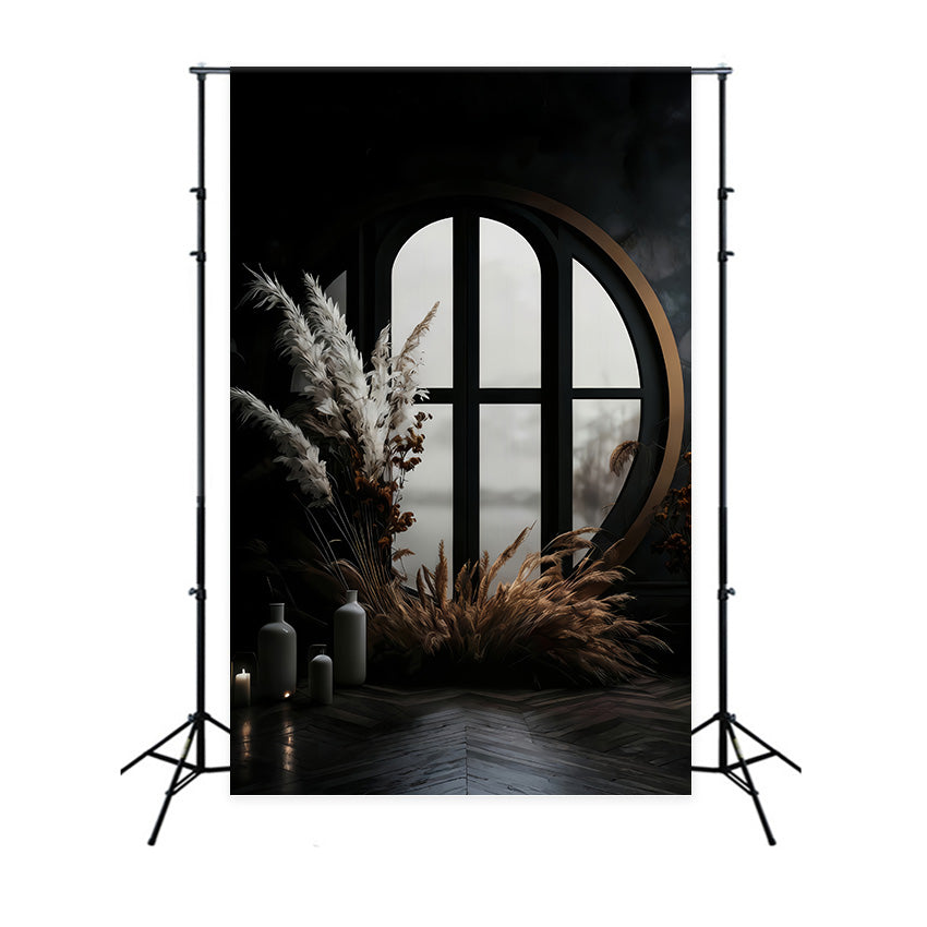 Fond bohème Fenêtre sombre Herbe de la pampa Fond bohème MRR10-53