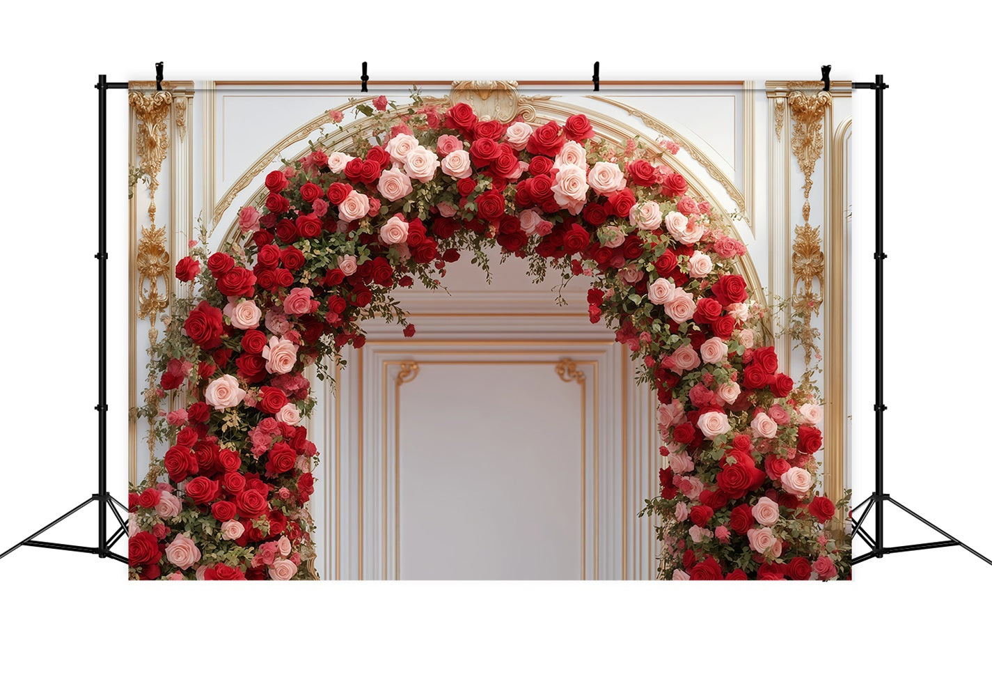 Fond photo Saint-Valentin Arche florale luxueuse avec roses Fonds Saint-Valentin MRR11-100