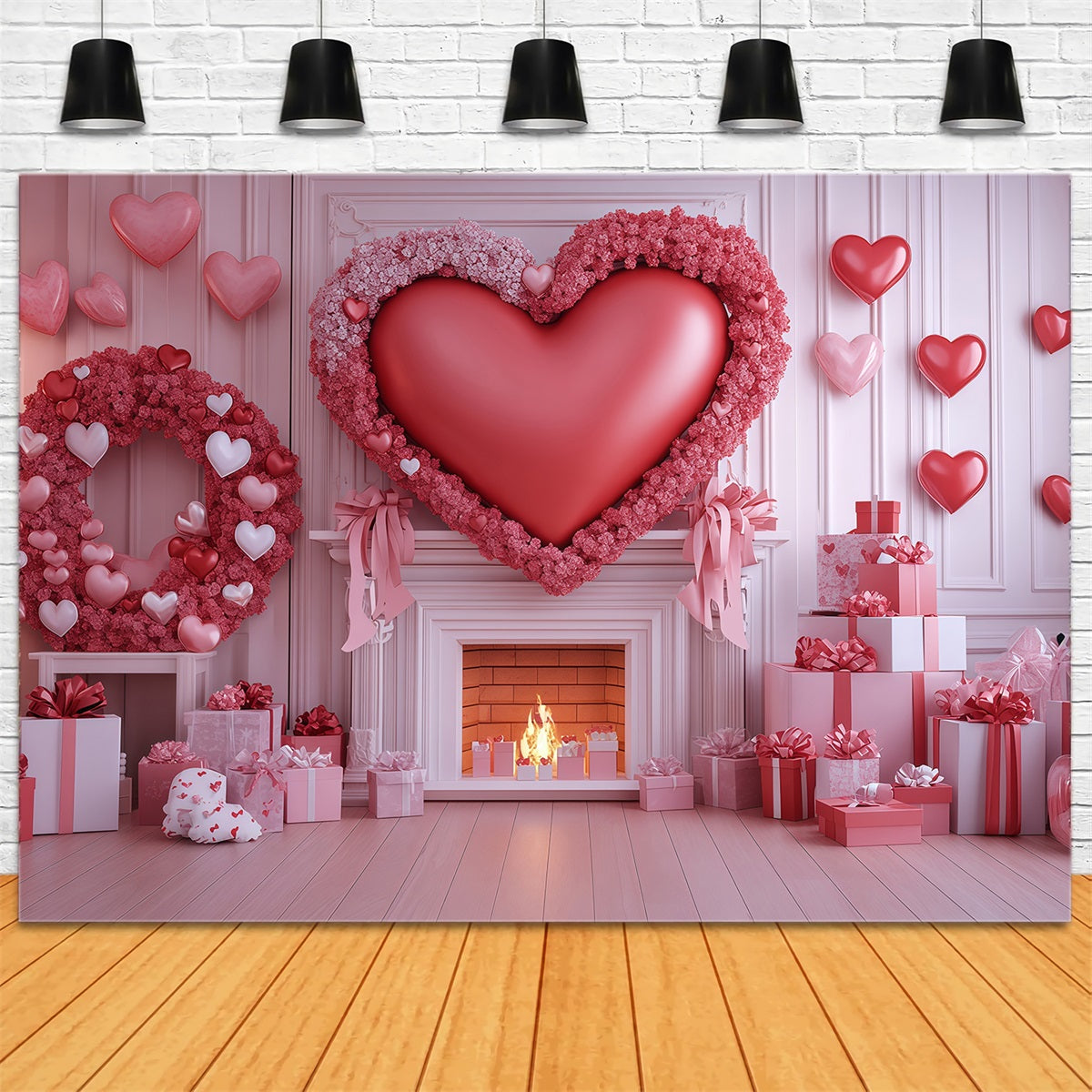 Fond Saint-Valentin Cœurs Cœur rose cadeau Cheminée Fond Saint-Valentin MRR11-101