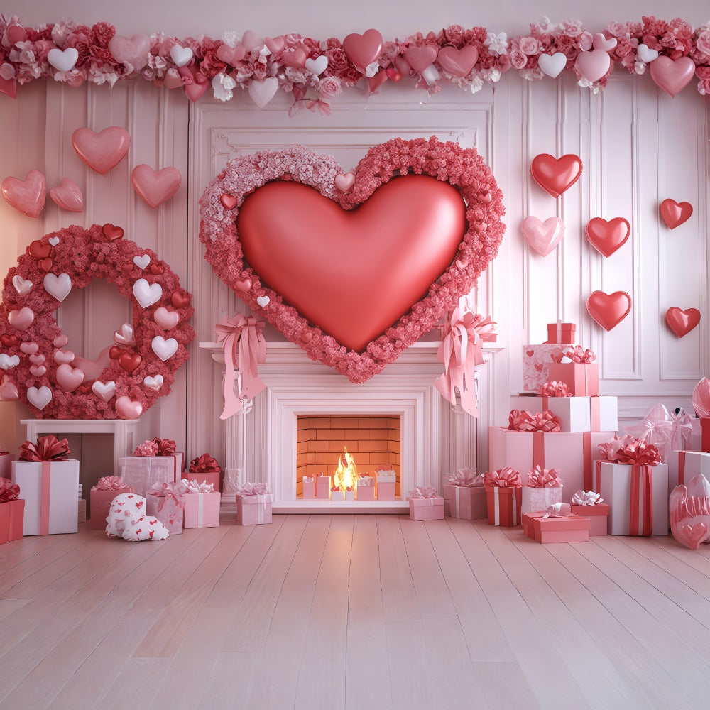 Fond Saint-Valentin Cœurs Cœur rose cadeau Cheminée Fond Saint-Valentin MRR11-101