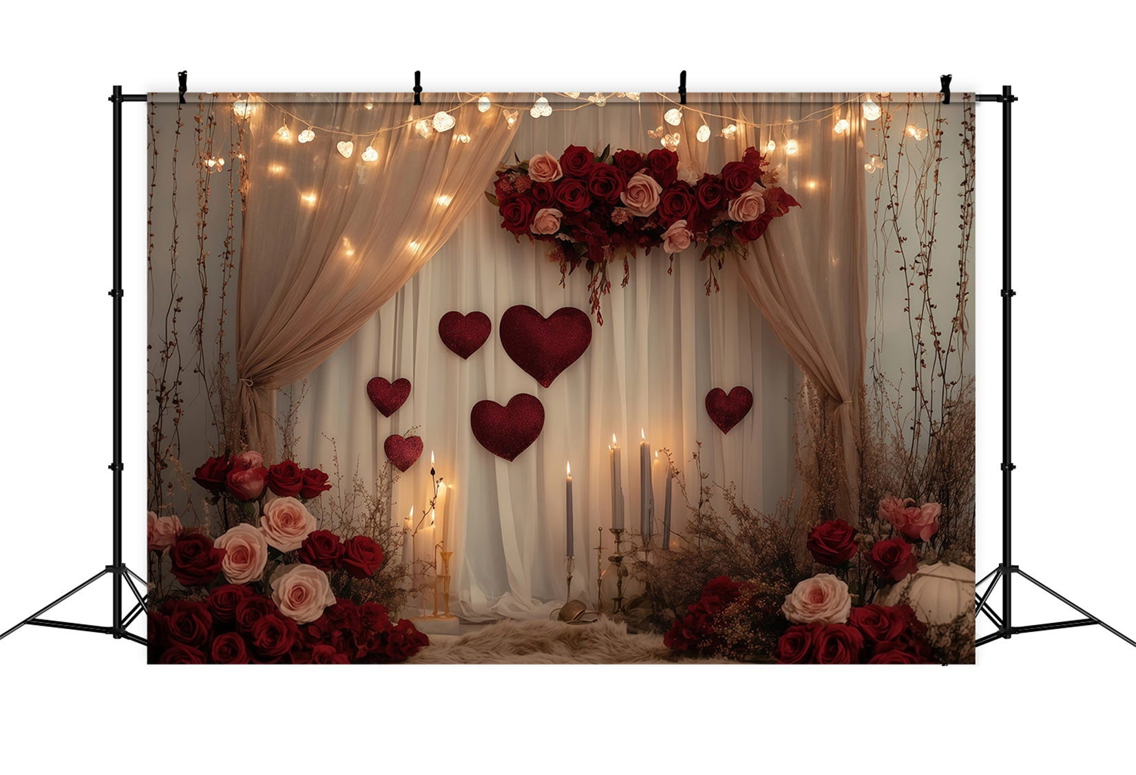 Fonds Saint-Valentin Bougies romantiques Rideaux roses Fond Saint-Valentin MRR11-102