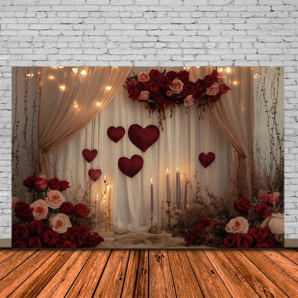 Fonds Saint-Valentin Bougies romantiques Rideaux roses Fond Saint-Valentin MRR11-102