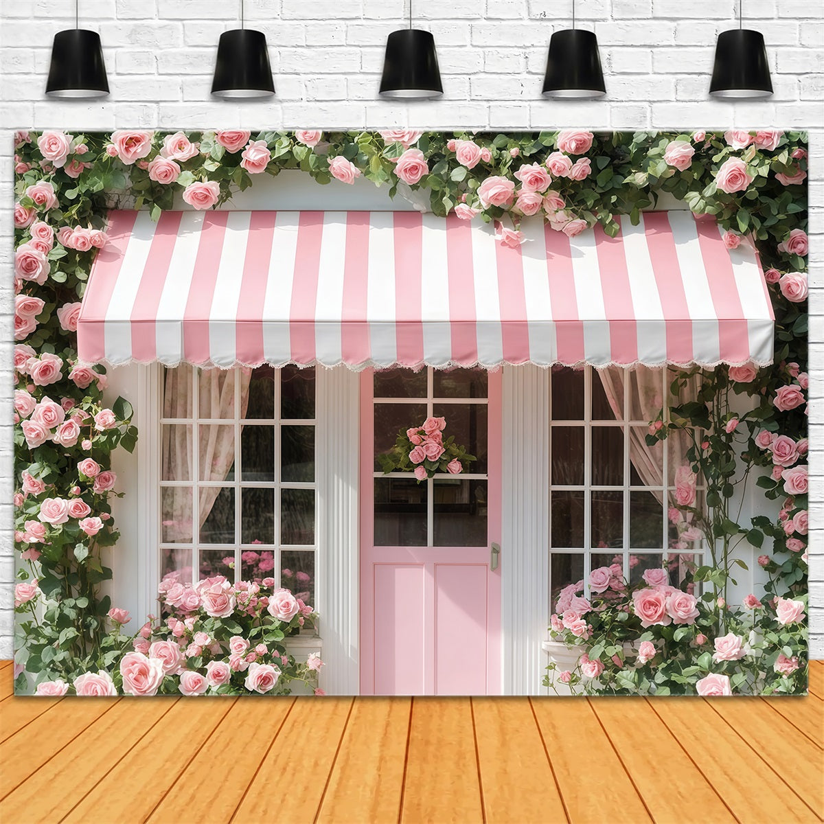Fond photo pour la Saint-Valentin Rose rose Cottage Façade Fond pour la Saint-Valentin MRR11-107