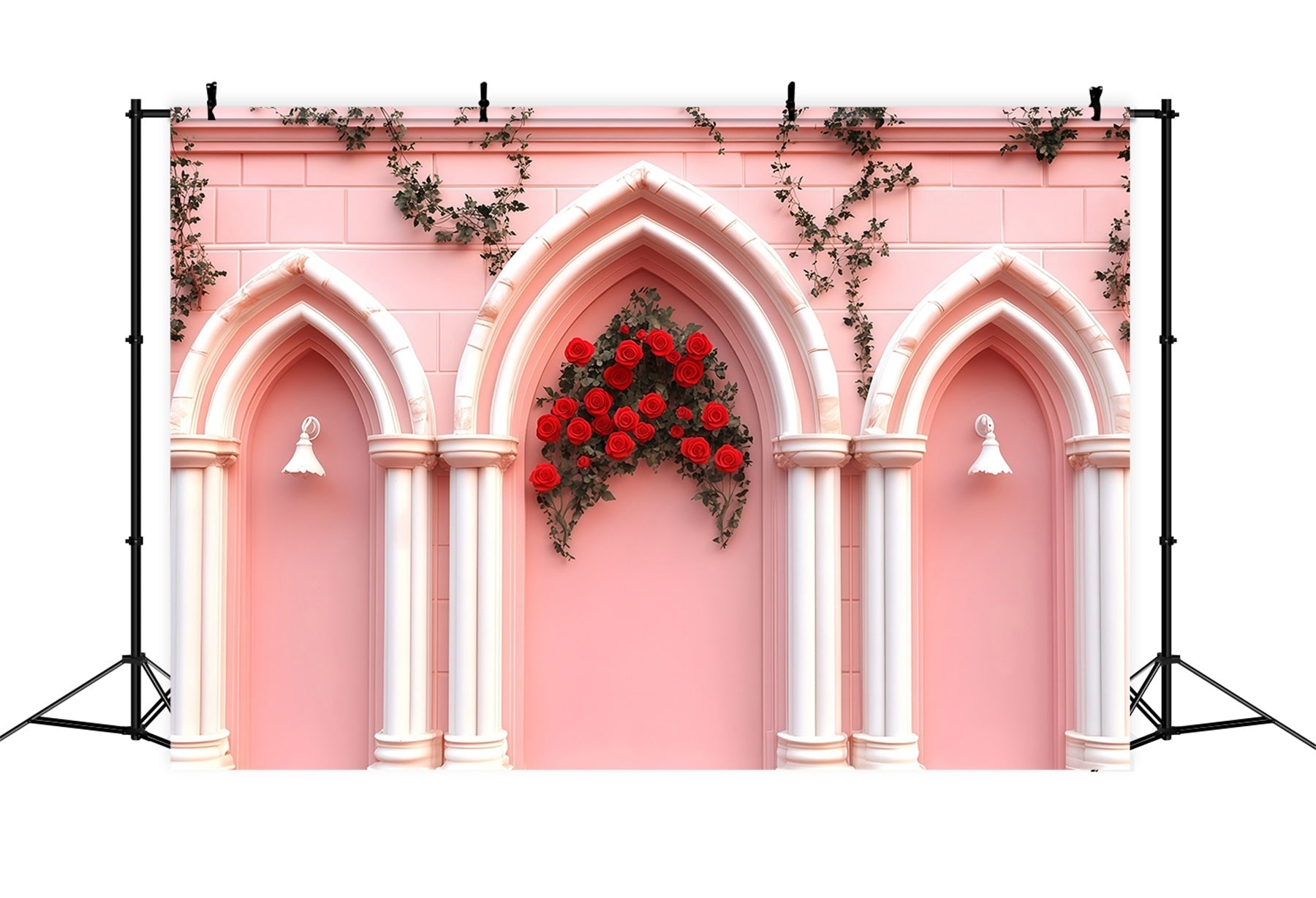 Fond rose pour la Saint-Valentin Arche en briques roses Fleurs Fond pour la Saint-Valentin MRR11-110
