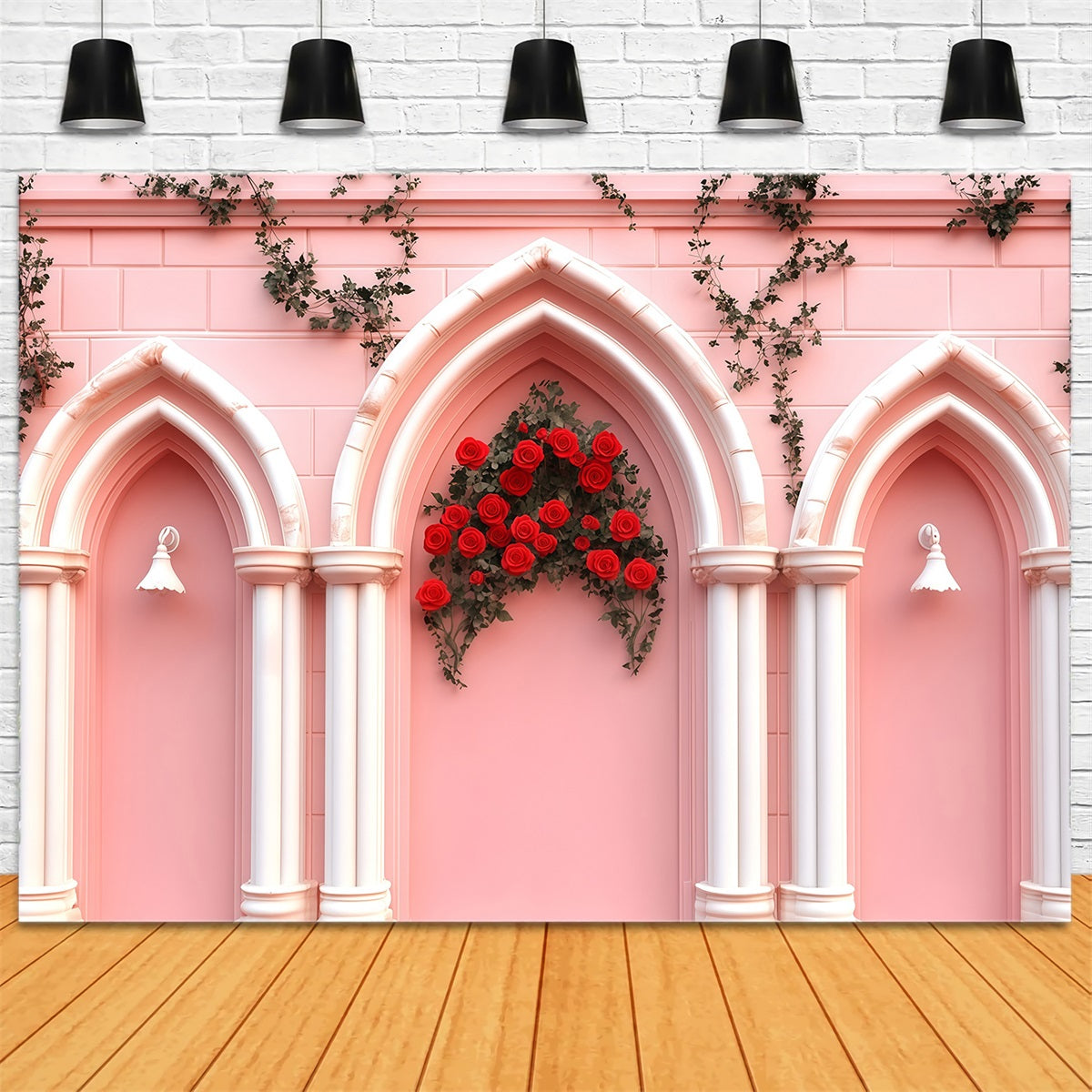 Fond rose pour la Saint-Valentin Arche en briques roses Fleurs Fond pour la Saint-Valentin MRR11-110
