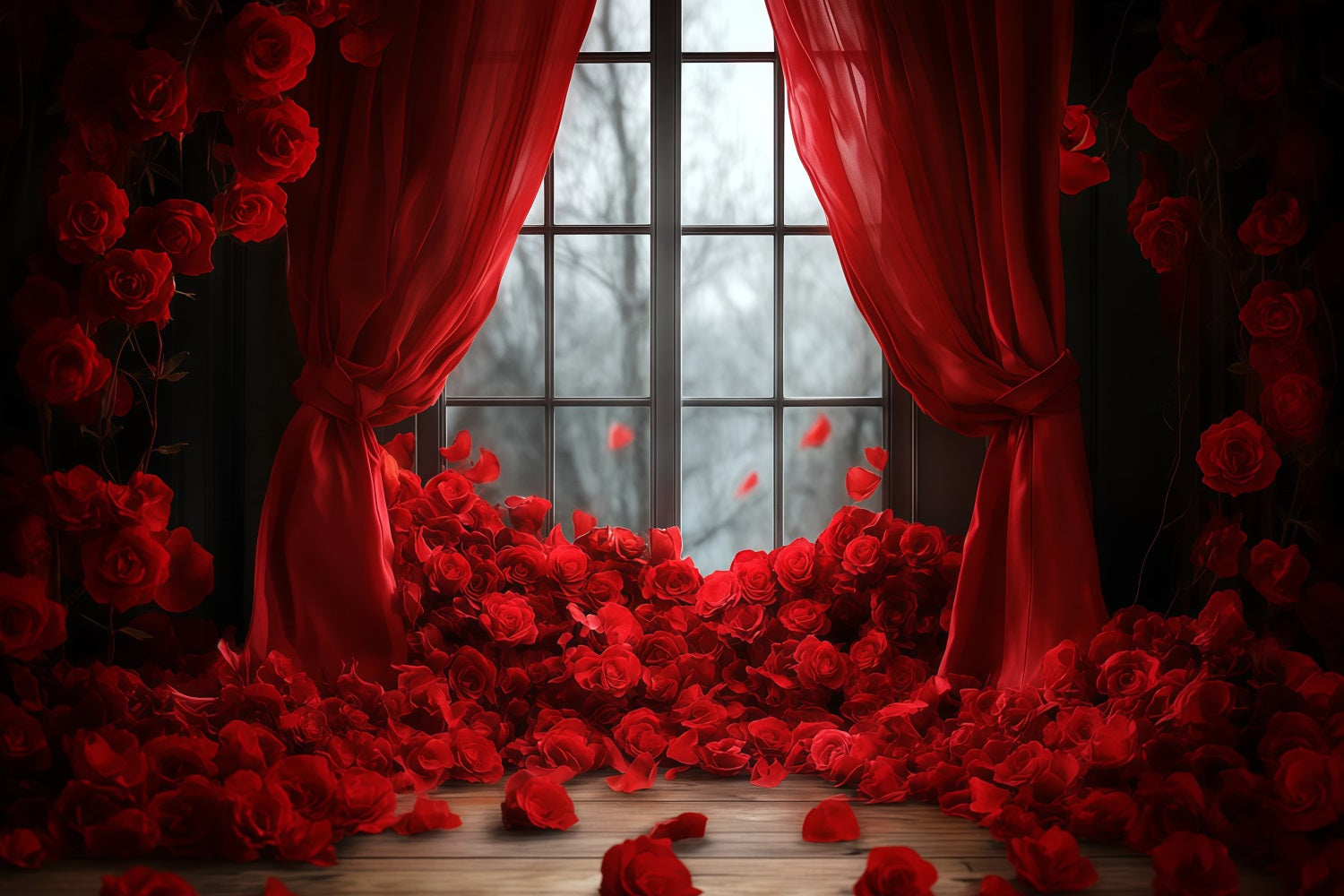 Idées de fonds pour la Saint-Valentin Rideau de roses rouges Fond pour la Saint-Valentin MRR11-115