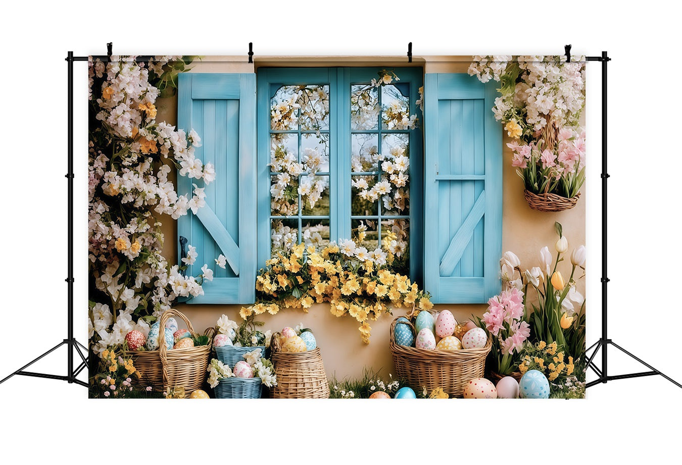 Toile de fond photo de Pâques Jardin fleuri Toile de fond œufs de Pâques MRR11-72