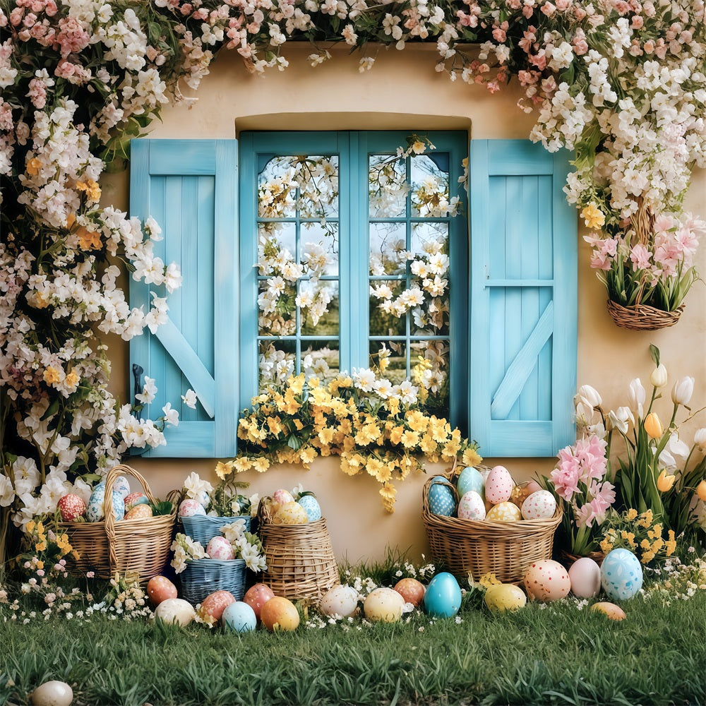 Toile de fond photo de Pâques Jardin fleuri Toile de fond œufs de Pâques MRR11-72