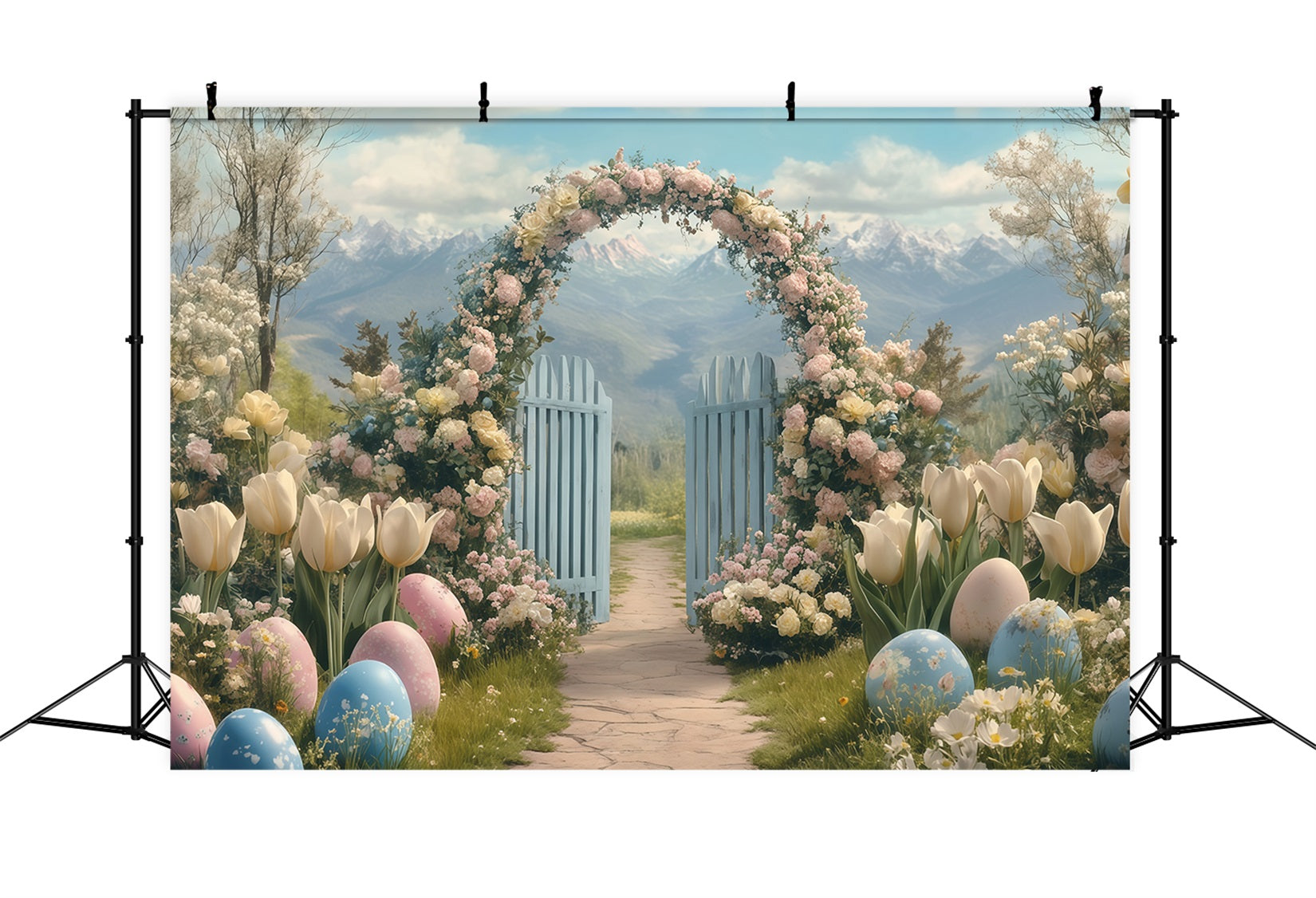 Fond de Pâques avec lapin dans un jardin fleuri Fonds pour photos de Pâques MRR11-83