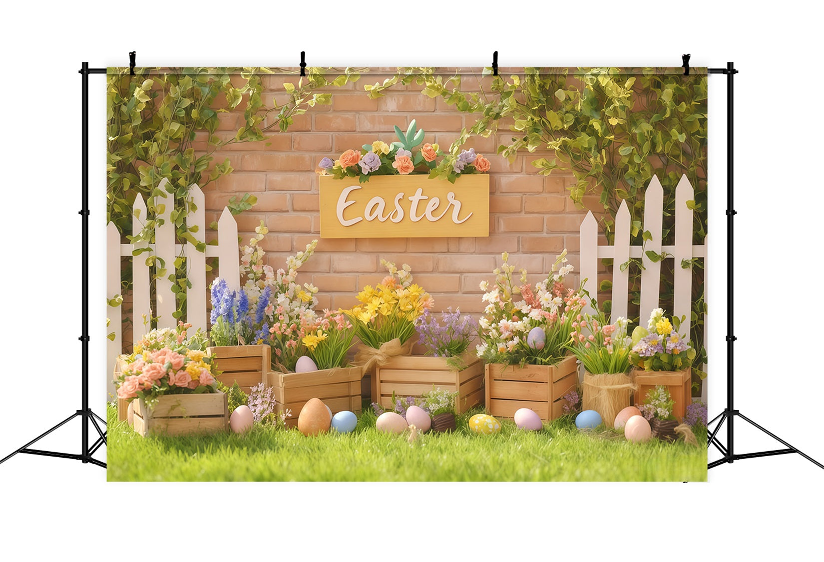Fond œufs de Pâques Porche lapin printanier lumineux Idées de fonds de Pâques MRR11-94