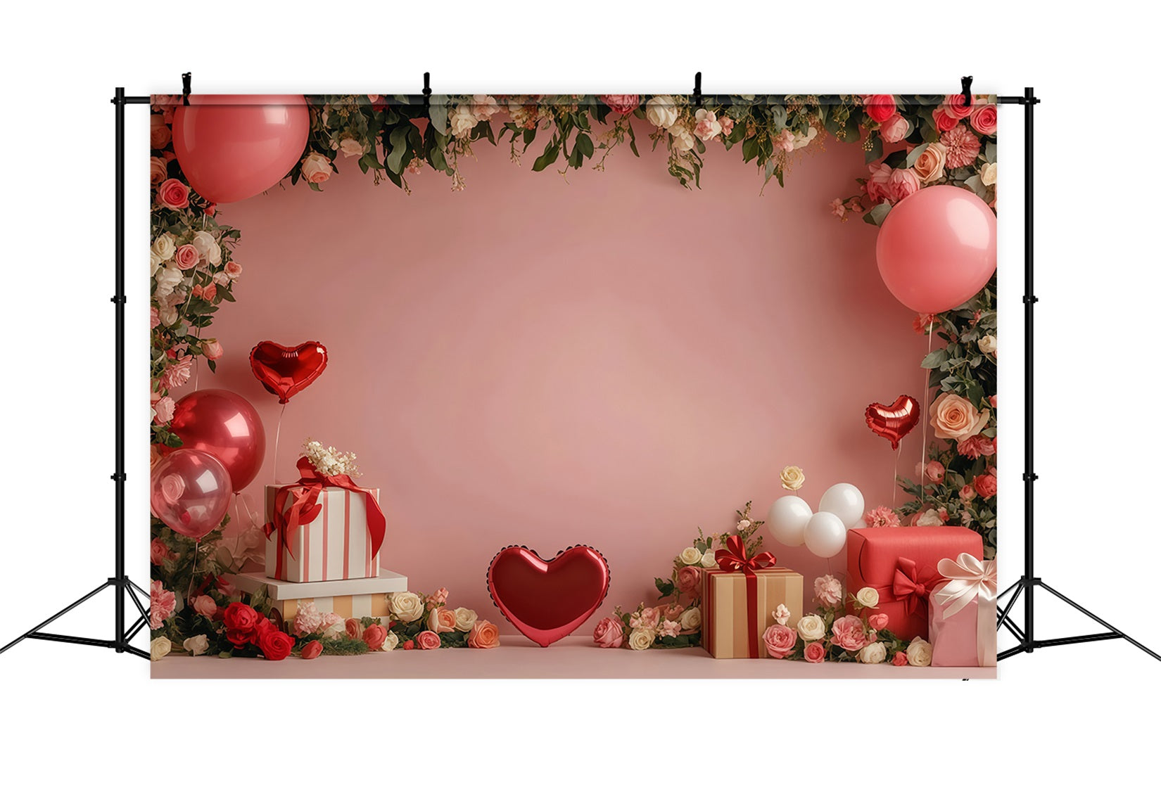 Fond pour la Saint-Valentin Jardin romantique rose avec cadeaux Fond pour la Saint-Valentin MRR11-97