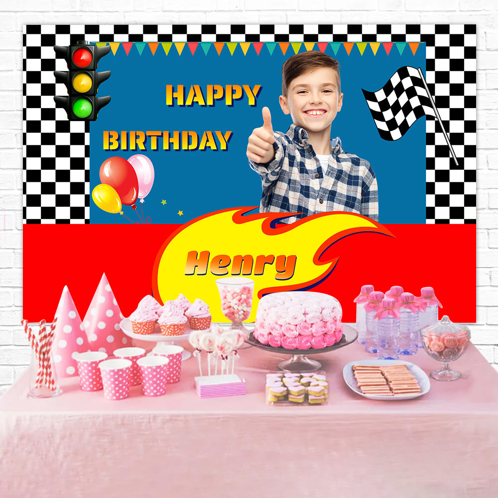 Toile de fond Deco Anniversaire Circuit Voitures de Course MRR3-10