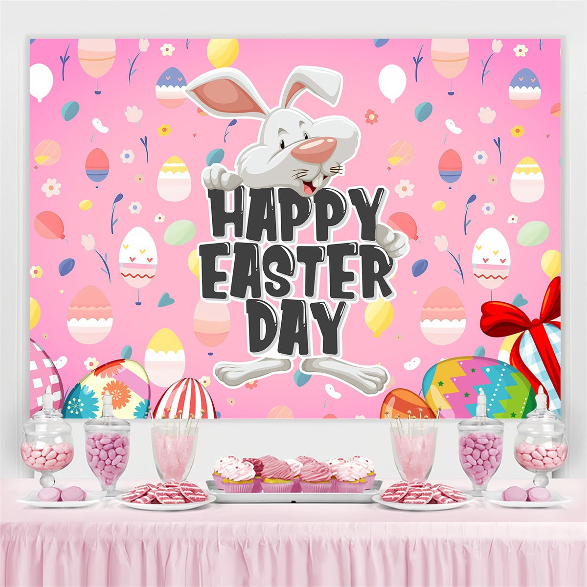 Toile de fond Photo Pâques Fête Lapin Rose de Pâques Personnalisée MRR3-130