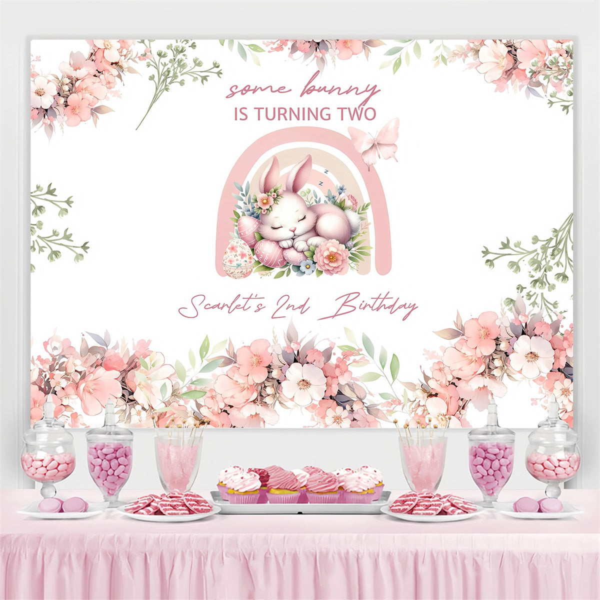 Toile de fond Studio Photo Pâques Lapin Pastel Floral Personnalisée MRR3-131
