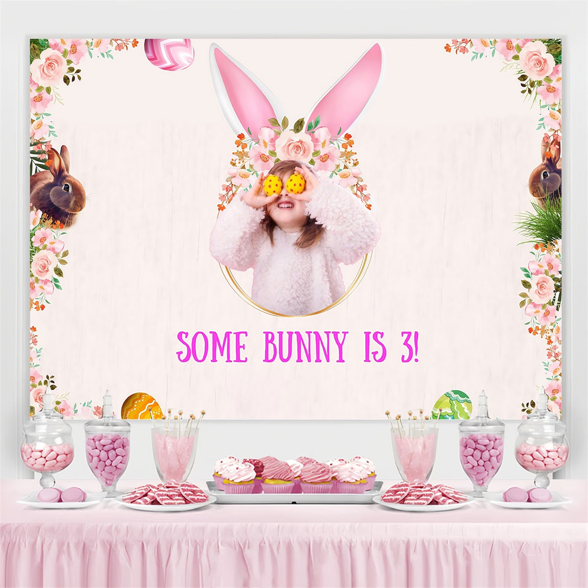 Toile de fond Studio Photo Pâques Lapin Sucré Jardin Fête Personnalisée MRR3-135