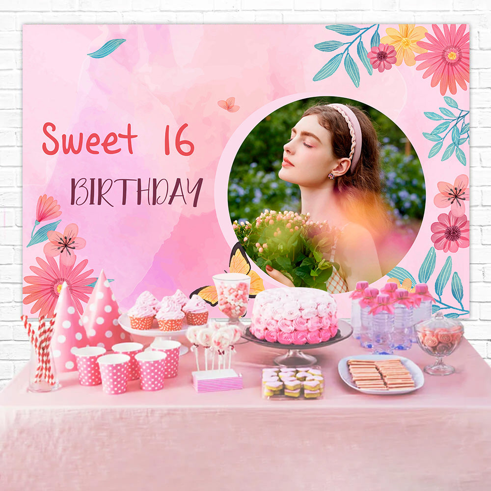 Toile de fond Photo Anniversaire Sweet 16 Floral Rose MRR3-20