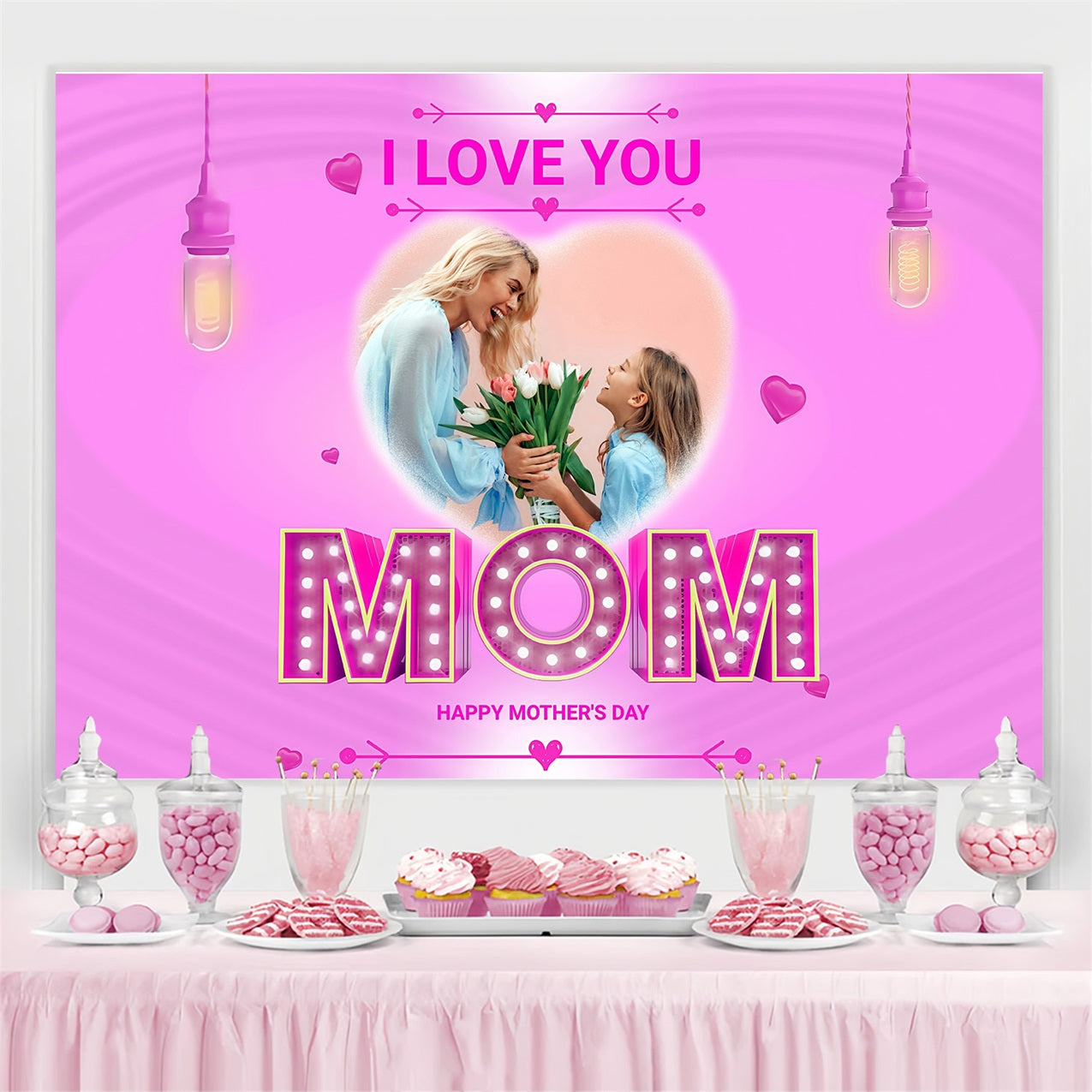 Toile de fond Fête des Mères Amour Néon Lumineux Personnalisée MRR3-39