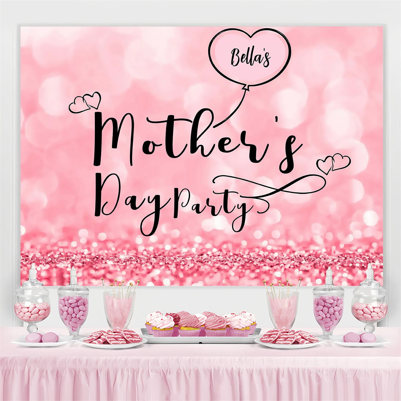 Toile de fond Fête des Mères Célébration Rose Scintillante Personnalisée MRR3-46