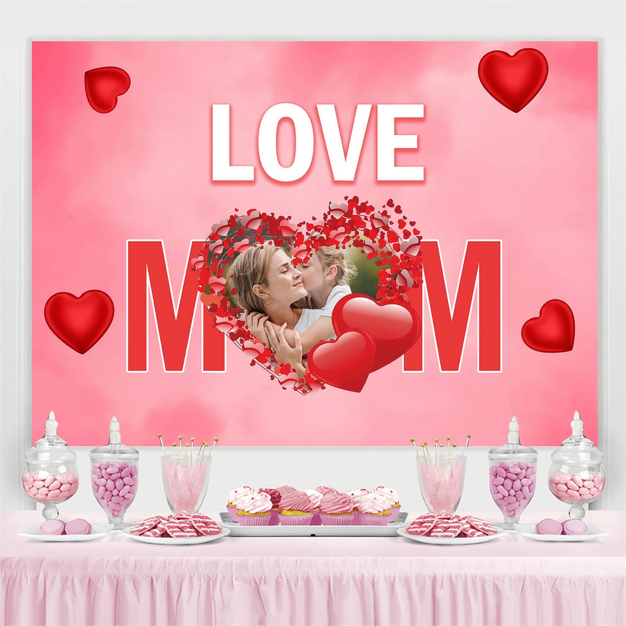 Toile de fond Fête des Mères Cœur Rouge Amour Maman Personnalisée MRR3-62