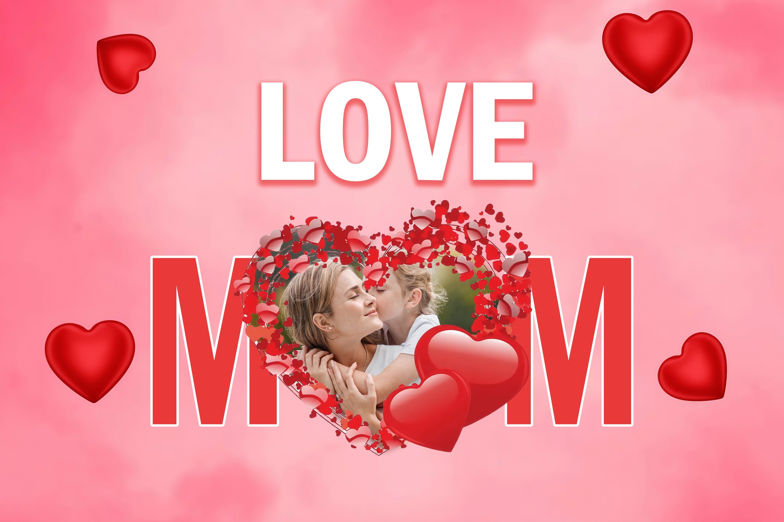 Toile de fond Fête des Mères Cœur Rouge Amour Maman Personnalisée MRR3-62